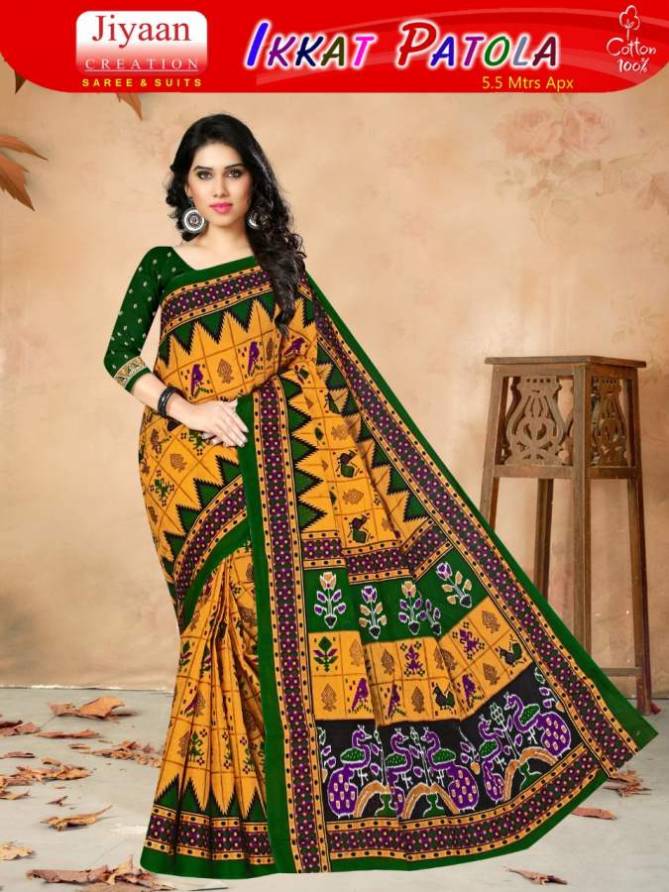 Jiyaan Ikkat Patola Casual Daily Wear Cotton Printed Saree Collection